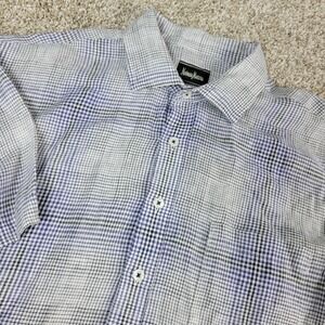 Neiman Marcus Mens Large Multicolor Plaid Button Up Short Sleeve 100% Linen